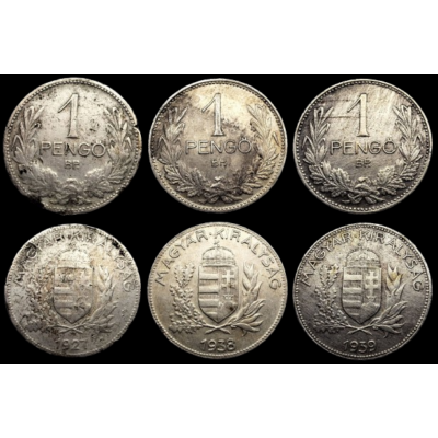 1927-38-39 1 Pengő 3 db-os ezüst érme sor