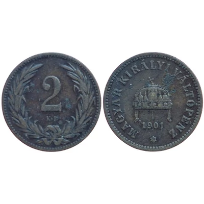1901 2 fillér bronz érme