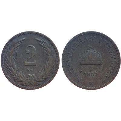 1907 2 fillér bronz érme