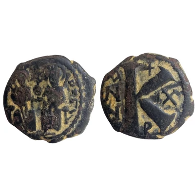 II. Justinus és Sophia bizánci bronz érme Kr.u. 575 AE fél Follis SB 361
