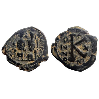II. Justinus és Sophia bizánci bronz érme Kr.u. 575 AE fél Follis SB 361