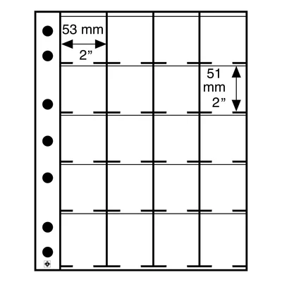 Leuchtturm GRANDE, 20 férőhelyes érmetartó lap 50x50 mm-es érmetartó keretek számára