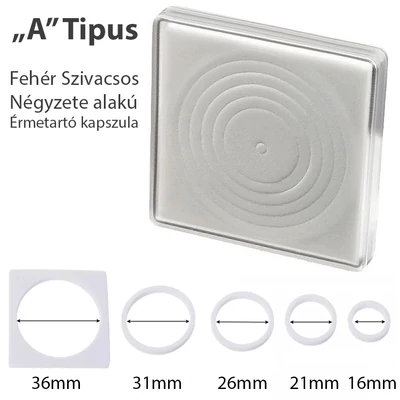 Fehér habbetétes, szögletes érmekapszula, "A" Típusú