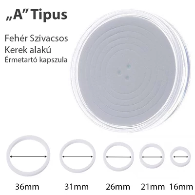 Habbetétes érmekapszula, kerek, fehér "A" típus 16-21-26-31-36 mm-re