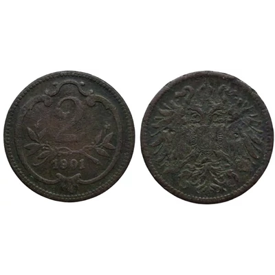 1901 2 Heller bronz érme