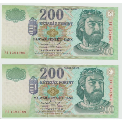 1998 200 forint FF sorozat 2 db sorszámkövető UNC bankjegy