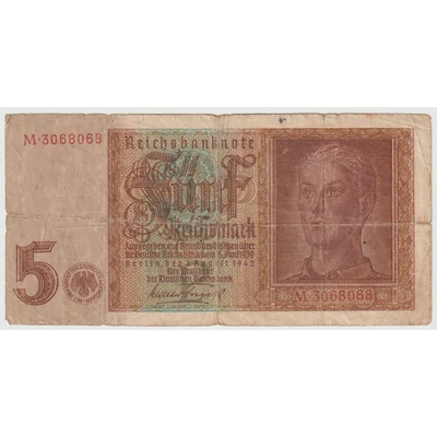 1942 5 Reichsmark (Fünf reichsmark) bankjegy  Németország Reichsbanknote