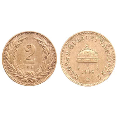 1908 2 fillér bronz érme