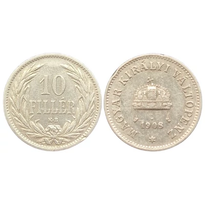1908 10 Fillér forgalmi nikkel érme – Magyar Királyi Váltópénz