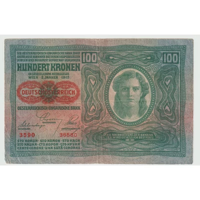 1912 100 korona bankjegy Numizmatika-bankjegyek