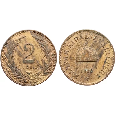 1910 2 fillér bronz érme