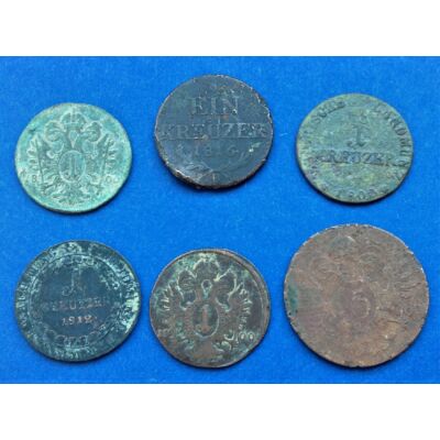6 darabos Krajcár érme sor kezdő gyűjtőknek 1800-1816