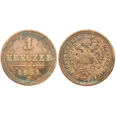 1851 1 Kreuzer (Krajcár) érme, "B" verdejel