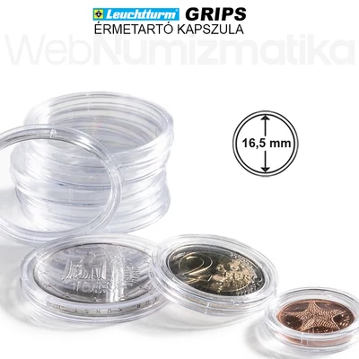 Leuchtturm GRIPS Érmetartó kapszula 16,5 mm-es belső átmérővel, peremes kivitel 25 db-os csomag