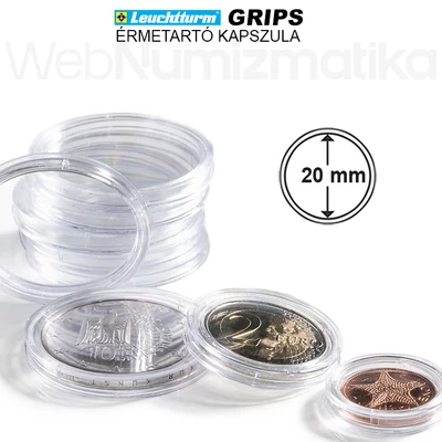 Leuchtturm GRIPS Érmetartó kapszula 20 mm-es belső átmérővel, peremes kivitel 25 db-os csomag