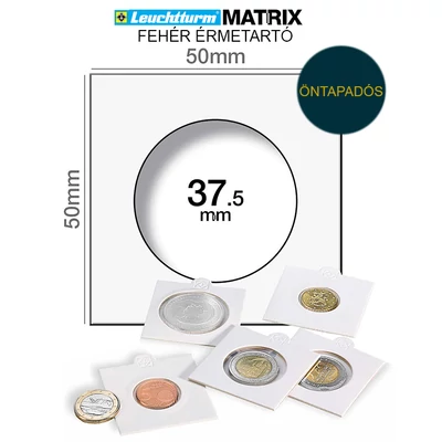 Leuchtturm MATRIX érmetartó keret, fehér, belső Ø 37,5 mm, öntapadós