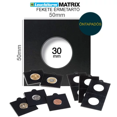 MATRIX érmetartó keret, fekete, belső Ø 30 mm, öntapadós