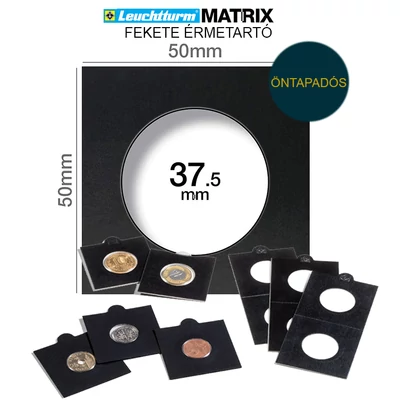 MATRIX érmetartó keret, fekete, belső Ø 37,5 mm, öntapadós