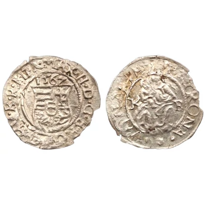 II. Miksa ezüst dénár (1565–1575) érme