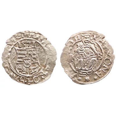 II. Miksa ezüst dénár (1565–1575) érme