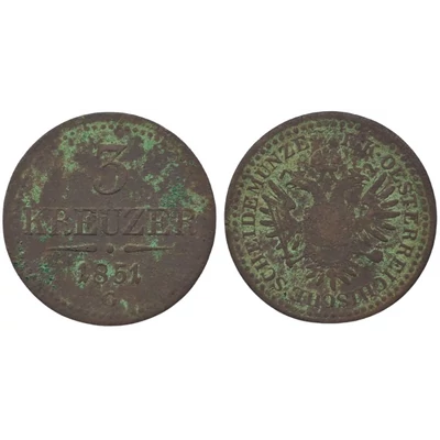 1851 3 Kreuzer réz érme G verdejel