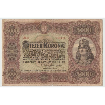 1920 5000 korona államjegy Numizmatika-bankjegyek