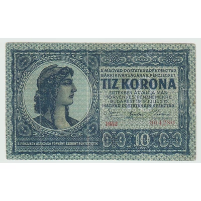 1919 10 korona pénzjegy - frígiai sapkás, ritkább változat