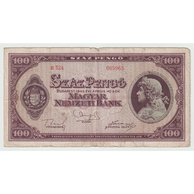 1945 100 Pengő bankjegy F