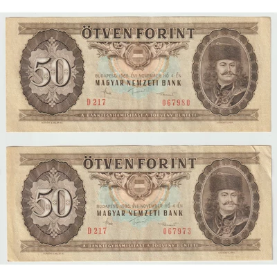 1986 50 Forint sorszám közeli bankjegy pár november D sorozat 