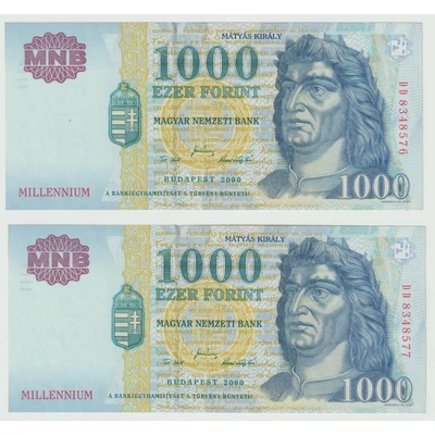 2000 Millennium 1000 Forint sorszámkövető bankjegy pár XF