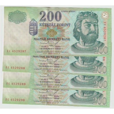 1998 200 forint FC sorozat 4 db sorszámkövető aUNC bankjegy