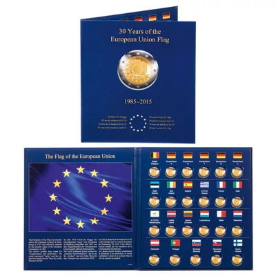 Leuchtturm PRESSO érmealbum – 23 darab európai 2 eurós emlékérméhez „30 éves az EU-zászló”