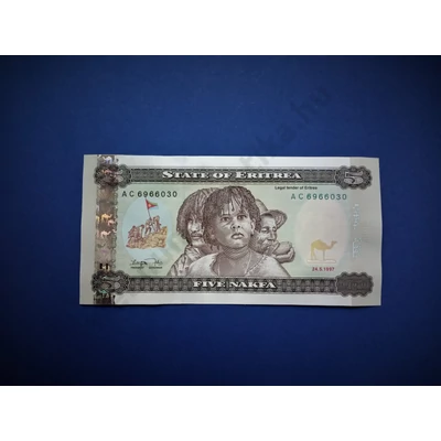 1997 Eritrea 5 Nakfa UNC bankjegy. Sorszámkövető is lehet! Numizmatika - bankjegyek