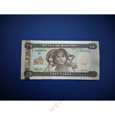 1997 Eritrea 5 Nakfa UNC bankjegy. Sorszámkövető is lehet! Numizmatika - bankjegyek