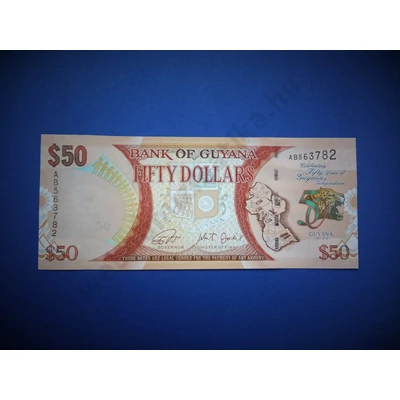 2016 Guyana 50 dollar UNC bankjegy. Sorszámkövető is lehet! Numizmatika - bankjegyek