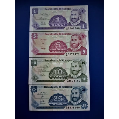 1991 NIcaragua 1-5-10-25 centavos UNC bankjegy sor Numizmatika - bankjegyek
