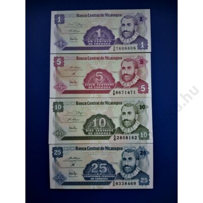 1991 NIcaragua 1-5-10-25 centavos UNC bankjegy sor Numizmatika - bankjegyek