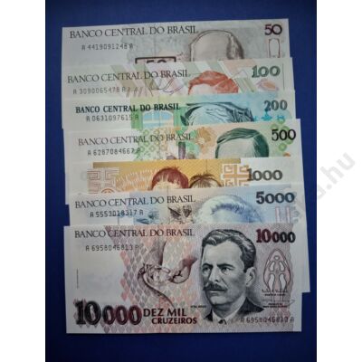 Brazília 50-100-200-500-1000-5000-10000 Cruzeiros UNC bankjegy sor. 7 db egyben! Numizmatika - bankjegyek