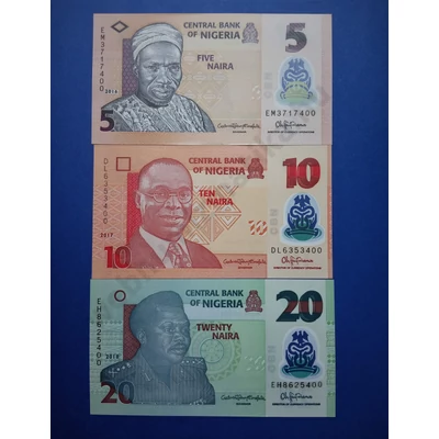 2018 Nigéria 5-10-20 Naira UNC bankjegy sor. 3 db egyben Numizmatika - bankjegyek