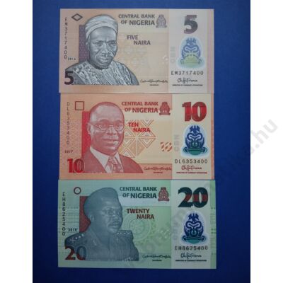 2018 Nigéria 5-10-20 Naira UNC bankjegy sor. 3 db egyben Numizmatika - bankjegyek