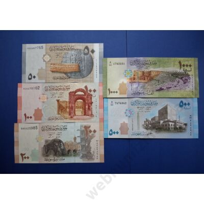 2009-2013 Szíria 50-100-200-500-1000 Pounds 5 db-os UNC bankjegy sor