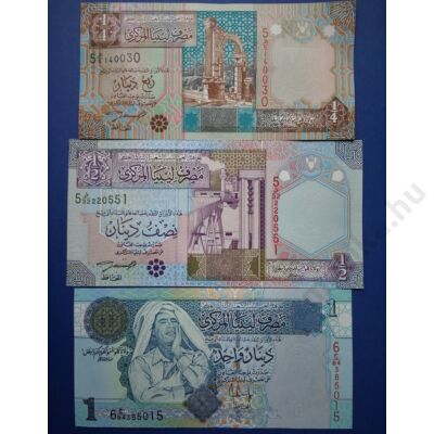 2002-2004 Líbia 1/4-1/2-1 Dinar UNC bankjegy sor. 3 db egyben