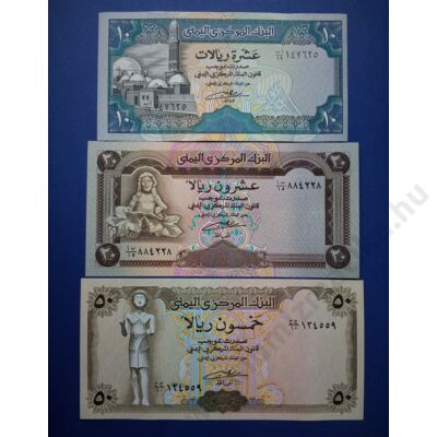 1990-1993 Jemen 10-20-50 Rial UNC bankjegy sor. 3 db egyben Numizmatika - bankjegyek