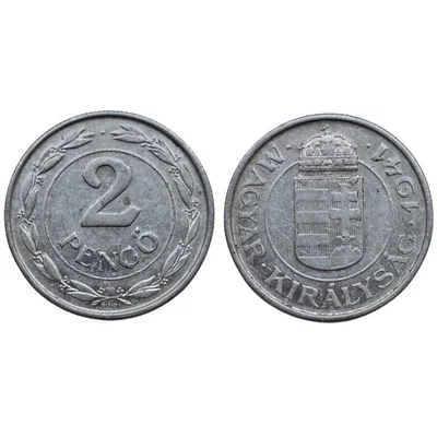 1941 2 Pengő verdefényes forgalmi érme