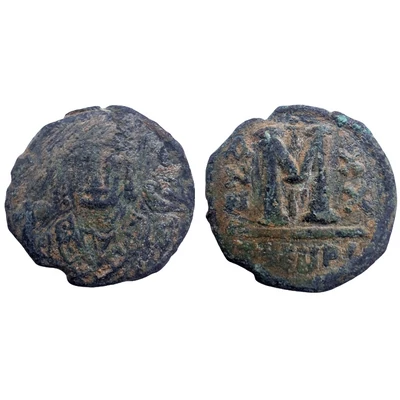 Mauricius Tiberius bizánci bronz érme Kr.u. 602 AE Follis SB 533