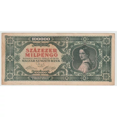 1946 100 ezer milpengő bankjegy VF