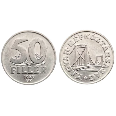 1989-es 50 Fillér verdefényes érme – Erzsébet híd ábrázolással