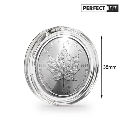 Leuchtturm Ultra Perfect Fit érmekapszulák – 1 oz Maple Leaf ezüstérméhez (38,00 mm), 10 db/csomag