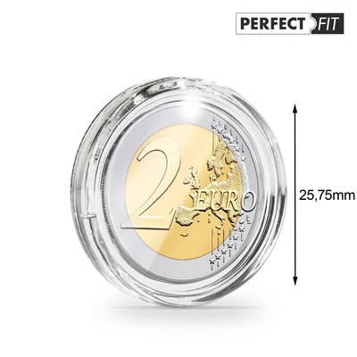 Leuchtturm Ultra Perfect Fit érmekapszulák – 2 eurós érmékhez (25,75 mm), 10 db/csomag