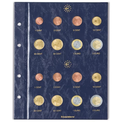 Leuchtturm Vista éremlapok – Euro forgalmi érme sorok tárolásához, 2 érmésor/lap